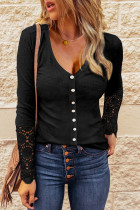 Black Lace Button Slim-fit Knitted Cardigan