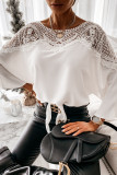 White Lace Splicing Tie Knot Bell Sleeve Blouse