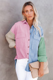 Multicolor Color Block Button Shirt with Pocket