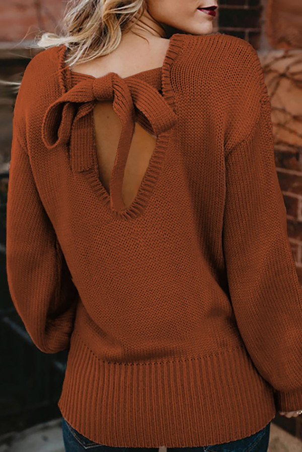 Hollow-out Back Sweater with Tie