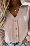 Pink Turn Collar V Neck Crinkled Cuffed Shirt