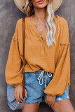 Yellow Casual Balloon Sleeve Crinkled Top