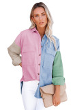 Multicolor Color Block Button Shirt with Pocket