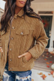 Khaki Ribbed Corduroy Long Sleeve Jacket with Pocket