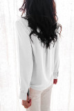 White Solid Color Lace Frilled Trims Long Sleeve Shirt