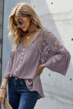 Purple Crochet Lace Button Top