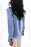 Sky Blue Solid Color Lace Frilled Trims Long Sleeve Shirt
