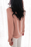 Pink Solid Color Lace Frilled Trims Long Sleeve Shirt