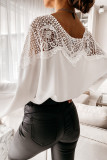 White Lace Splicing Tie Knot Bell Sleeve Blouse