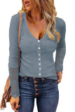 Sky Blue Lace Button Slim-fit Knitted Cardigan