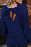 Blue Hollow-out Back Sweater with Tie