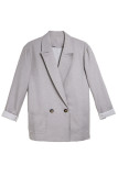 Gray Buttoned Lapel Collar Blazer with Pocket