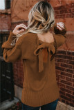 Brown Hollow-out Back Sweater with Tie
