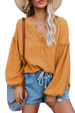 Yellow Casual Balloon Sleeve Crinkled Top