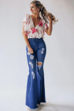 High Waist Hole Ripped Bell Jeans