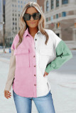Pink Color Block Button Shirt with Pocket