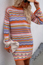 Rainbow Stripe Long Sleeve Knitted Dress Women UNISHE Wholesale