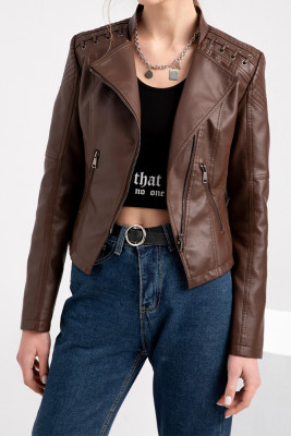 Zipper Pockets Leather Jacket Women UNISHE Wholesale