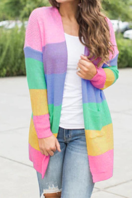 Rainbow Contrast Knit Open Front Cardigans Women UNISHE Wholesale