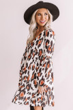 Leopard Print Long Sleeve Ruffle Babydoll Dress