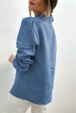 Blue Lace Ruffled Crinkled Buttoned Shirt