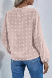 Pink Long Sleeve Button Fuzzy Polka Dot Blouse