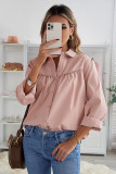 Pink Plain Pleated Bust Cuffed Sleeves Shirt