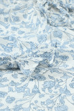 Sky Blue Printed Long Sleeve V-Neck Drawstring Shirt