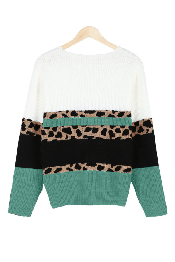 color block leopard sweater