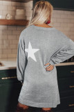Gray Star Print Pullover Sweater Dress