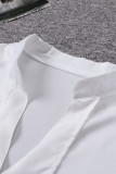 White V Neck Long Puff Sleeve Shirt