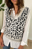 White V Neck Leopard Knitted Vest