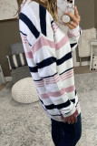Pink Striped Crewneck Long Sleeve Sweater