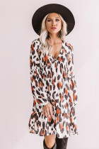 Leopard Print Long Sleeve Ruffle Babydoll Dress