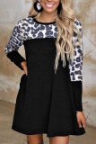 Leopard Print Splicing Long Sleeve Dress