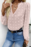 Pink Long Sleeve Button Fuzzy Polka Dot Blouse