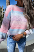 Pink Colorblock Tie-dye Mohair Sweater