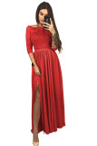 Red Off Shoulder Lace Bodice High Waist Maxi Skirt Evening Dress
