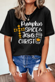 Halloween Day Pumpkin Spice and Jesus Christ Graphic Tees for Women UNISHE Wholesale Short Sleeve T shirts Top