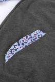 Gray Leopard Raglan Sleeve Patchwork Little Girl Sweatshirt