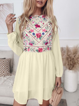 White Floral Mesh Splicing Lined Flowy Dress