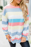 Orange Striped Colorblock Long Sleeve Pullover Sweatshirt