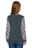 Leopard Raglan Sleeve Patchwork Little Girl Sweatshirt