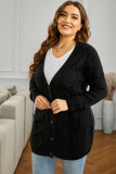 Black Front Pocket and Buttons Closure Cardigan