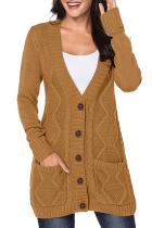 Khaki Front Pocket and Buttons Closure Cardigan