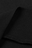 Black Ribbed Zip Knit Top