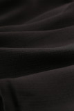 Black V Neck Ruffle Detailing Open Back Dress