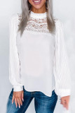 White Ruffled Crewneck Lantern Sleeve Splicing Lace Blouse