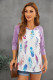 Purple Feather Print 3/4 Raglan Sleeve Top