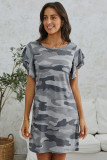 Gray Pile Of Sleeves Camouflage Dress